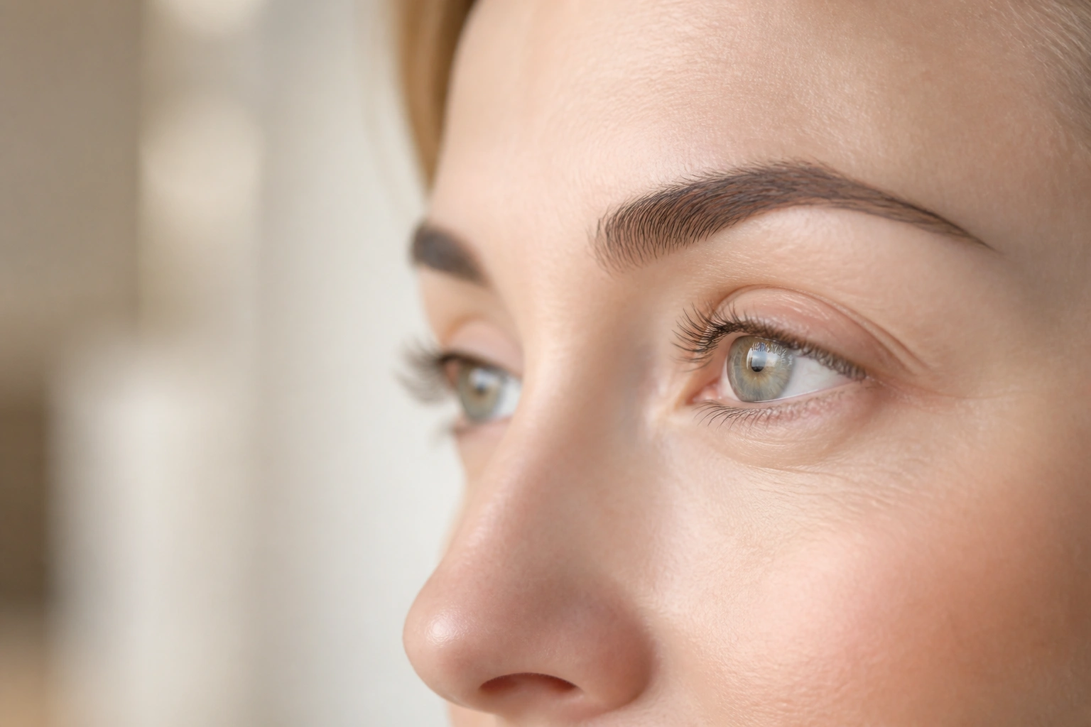Perfil de una mujer con iluminación suave para valorar la zona de los ojos.