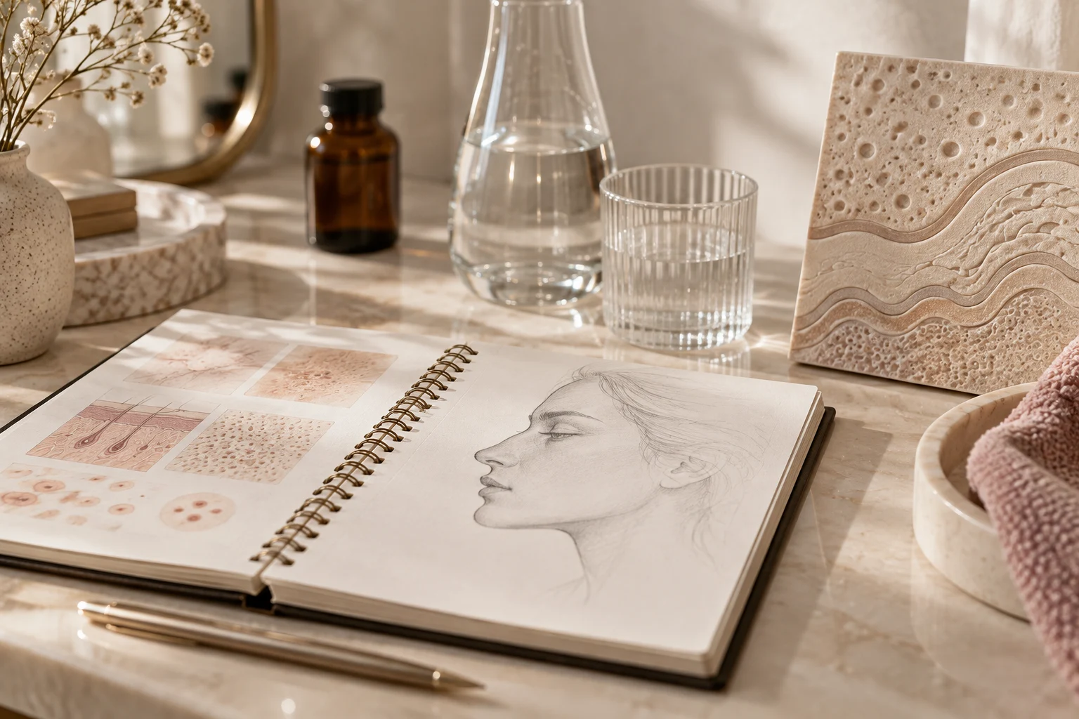 An editorial composition suggesting dermatological care and facial planning.