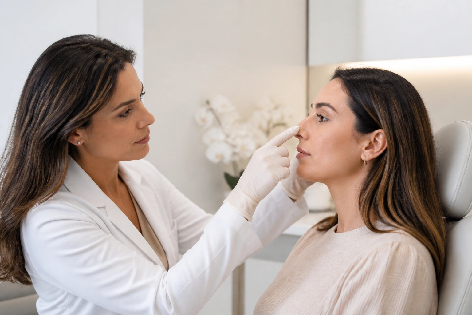 Un profesional revisa imágenes de anatomía nasal en una pantalla.