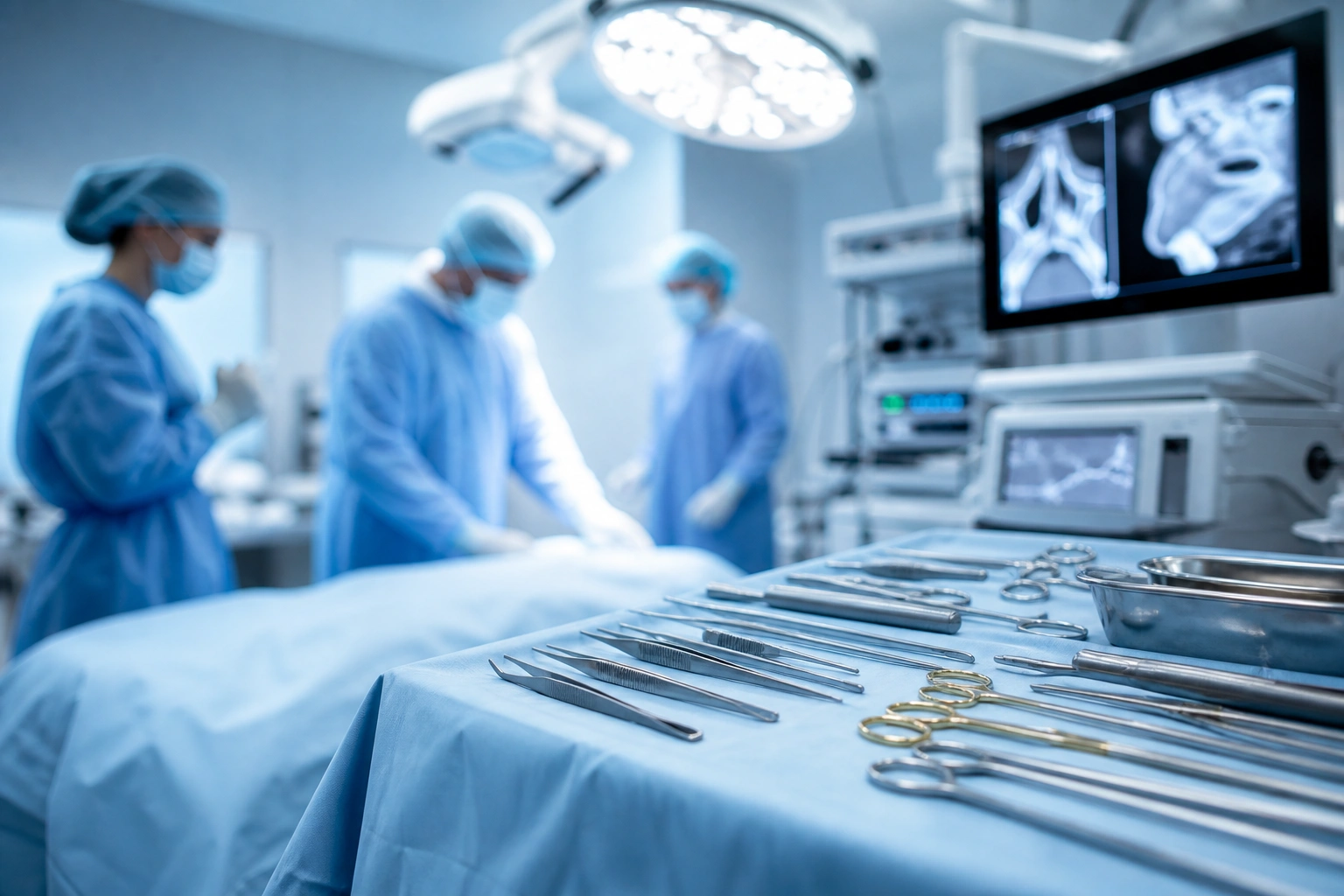 Medical equipment in a well-lit operating room.