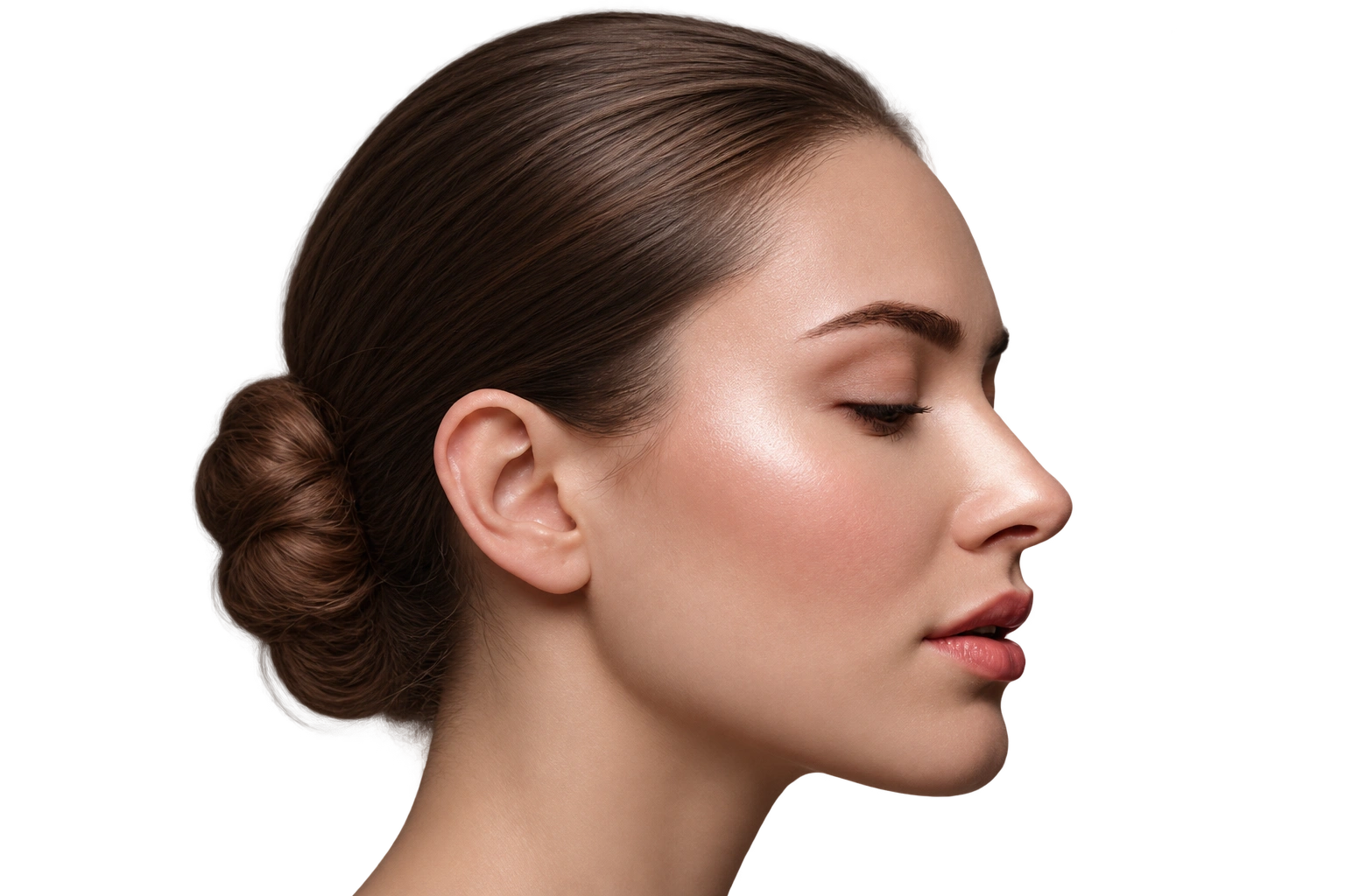 Close-up of a woman’s profile showing her nose